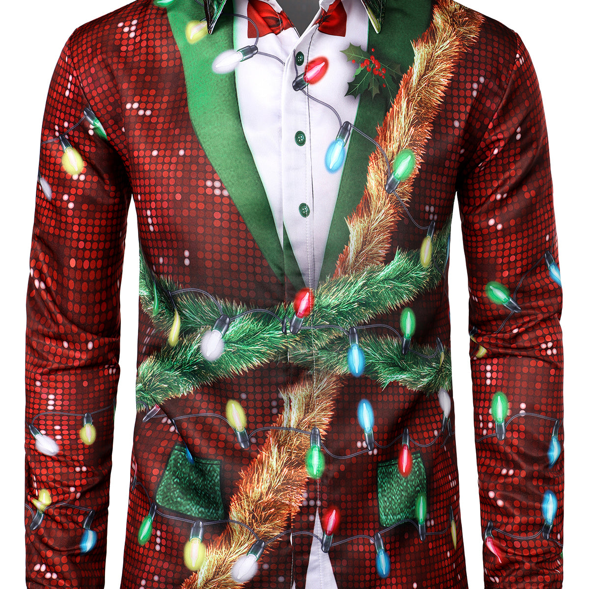 Men's Christmas Funny Outfit Themed Top Vacation Disco Button Long Sleeve Dress Shirt