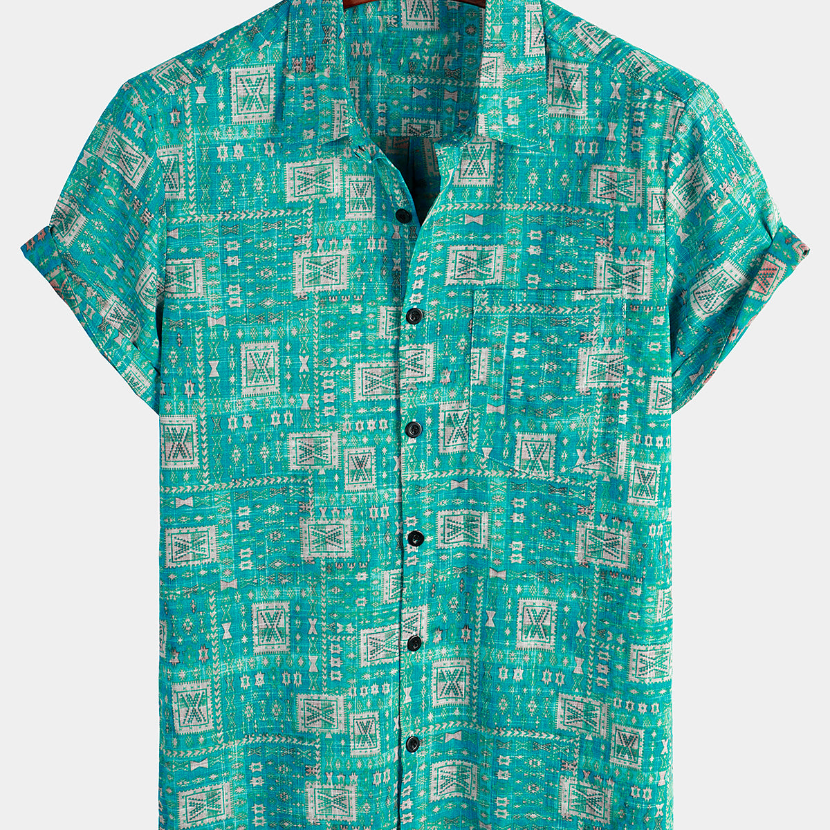 Men's Casual Retro Holiday Pocket Short Sleeve Shirt
