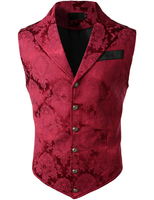 Men's Victorian Suit Vintage Paisley Vest Steampunk Gothic Red Waistcoat