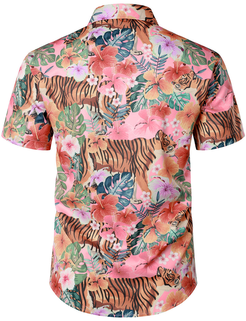 Men's Floral Tiger Print Hawaiian Shirt & Shorts Set