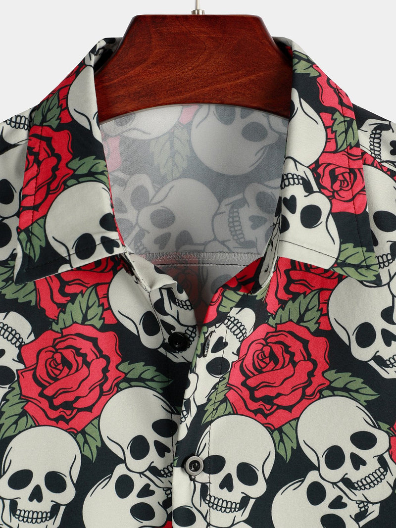 Bundle Of 3 | Men's Skull & Flowers Button Up Short Sleeve Shirts