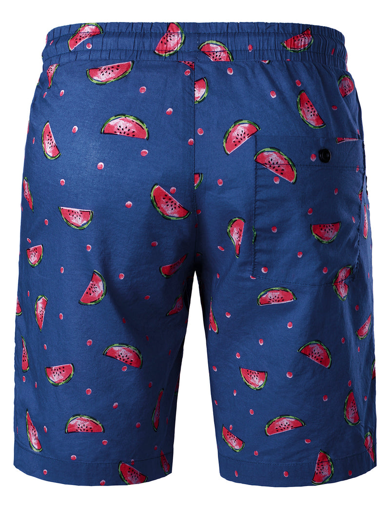Men's Watermelon Print Cotton Hawaiian Shirt & Shorts Set
