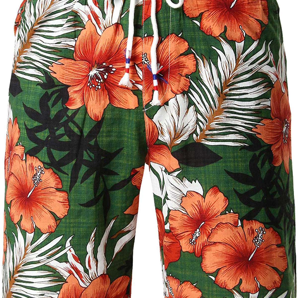 Men's Cotton Casual Green Flower Hawaiian Shorts