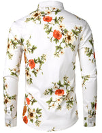 Men's Floral Long Sleeve Cotton Black Flower Casual Button Up Dress Shirt