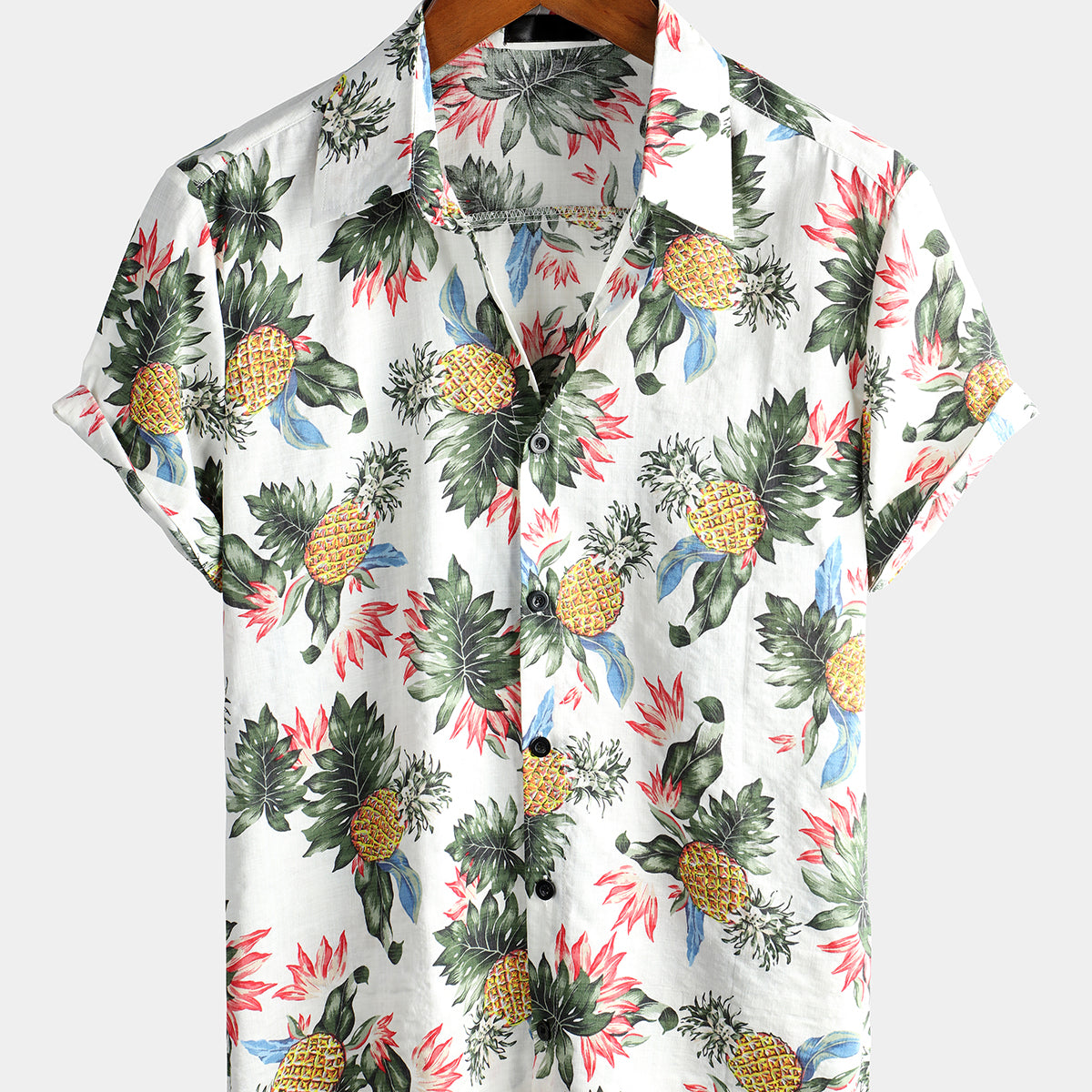 Men's Pineapple Print Hawaiian Cotton Shirt