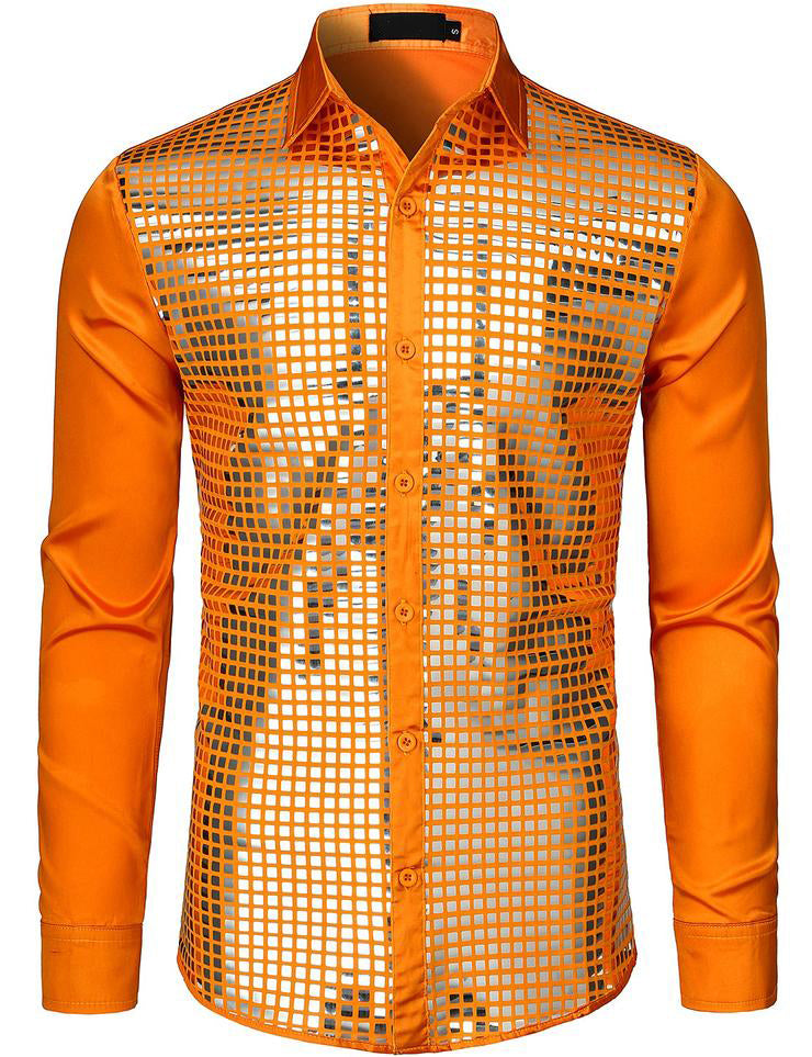 Chemise manches longues paillettes pour homme Alsofitit