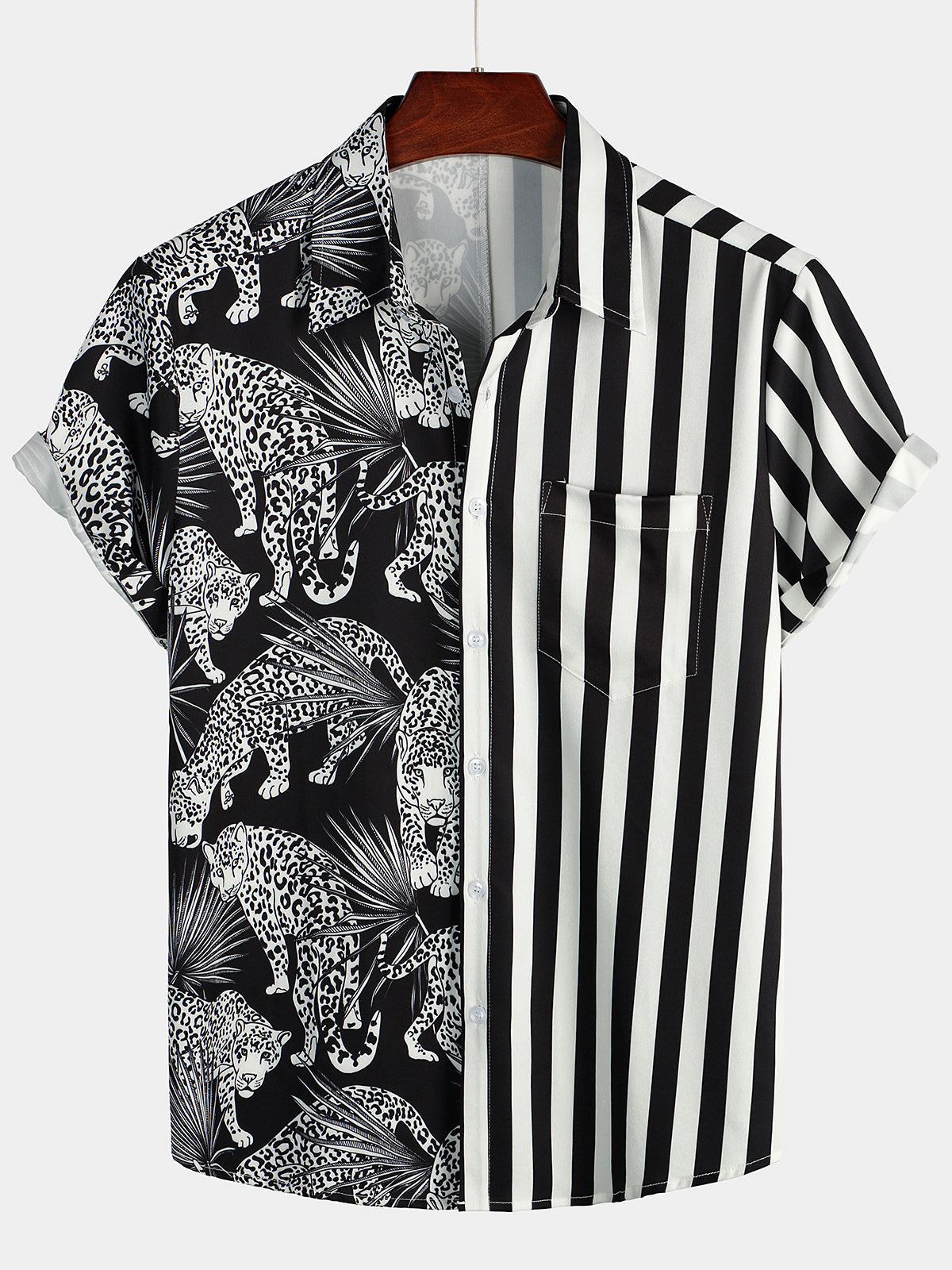 Men's Tiger & Striped Print Holiday Pocket Shirt