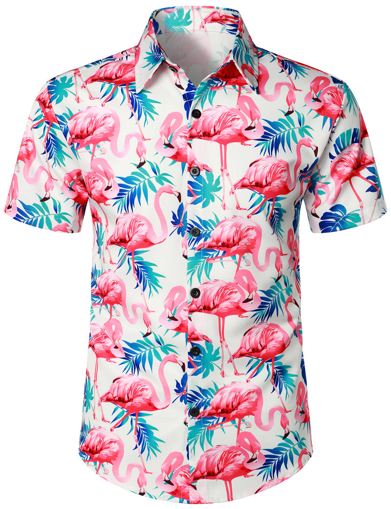 Men's Flamingo Print Hawaiian Shirt & Shorts Set