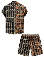 Men's Tiger Animal Print Patchwork Pocket Shirt & Shorts Set