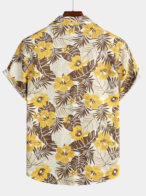 Men's Casual Flower Print Holiday Short Sleeve Shirt
