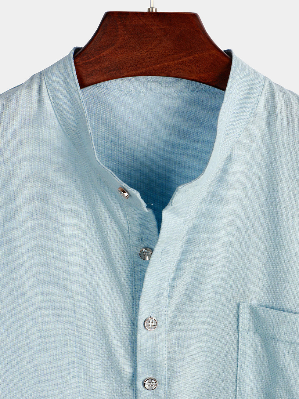 Grey Button Solid Cotton Shirts Stand Collar Half Sleeve AU1065