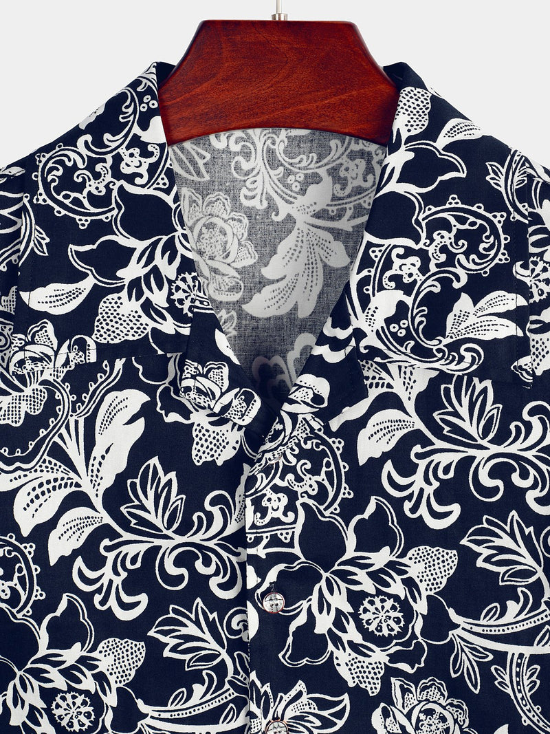 Men's Holiday Flower Print Short Sleeve Shirt