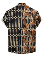 Men's Tiger Animal Print Patchwork Pocket Shirt & Shorts Set