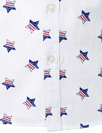 Men's Stars and Flag Print White Button Long Sleeve Shirt