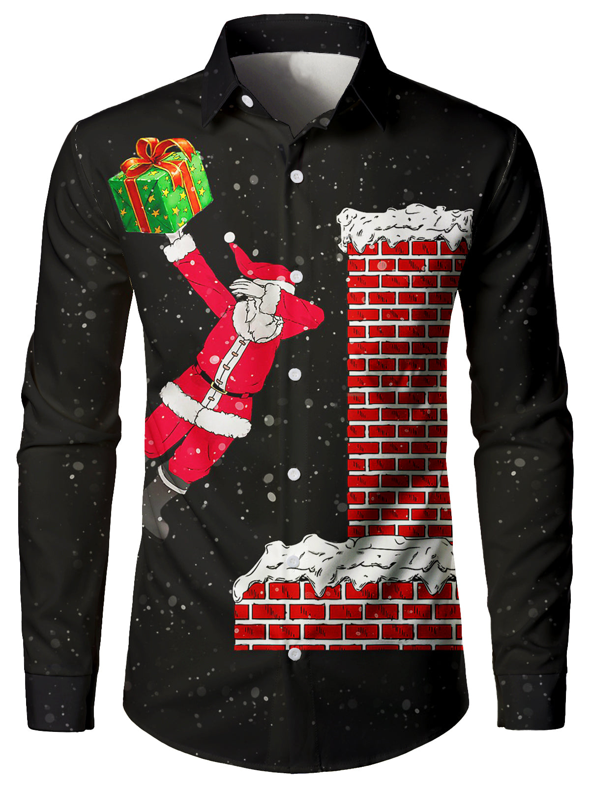 Men's Funny Christmas Crazy Santa Delivering Gifts Cool Holiday Long Sleeve Button Up Shirt