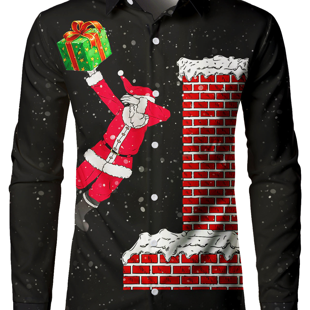 Men's Funny Christmas Crazy Santa Delivering Gifts Cool Holiday Long Sleeve Button Up Shirt