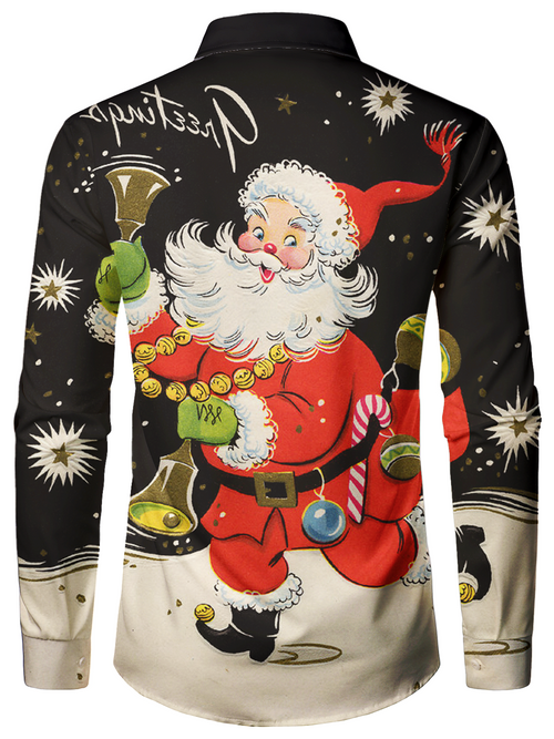 Men's Vintage Funny Christmas Santa Black Holiday Party Long Sleeve Shirt
