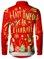 Men's Happy New Year Eve Festival Fireworks Red Long Sleeve Shirt
