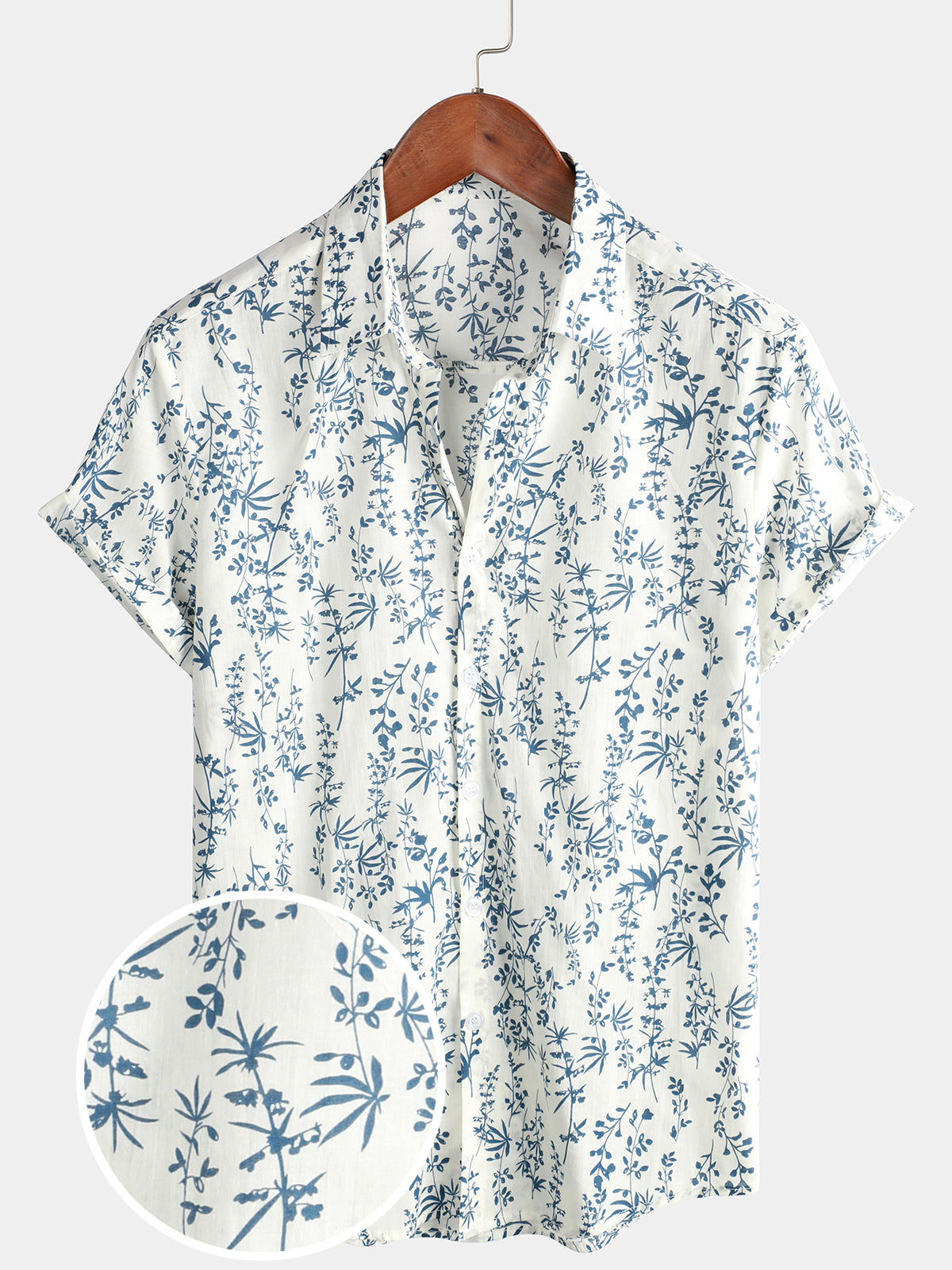 Men&#39;s Cotton Floral Button Up Summer Short Sleeve Shirt