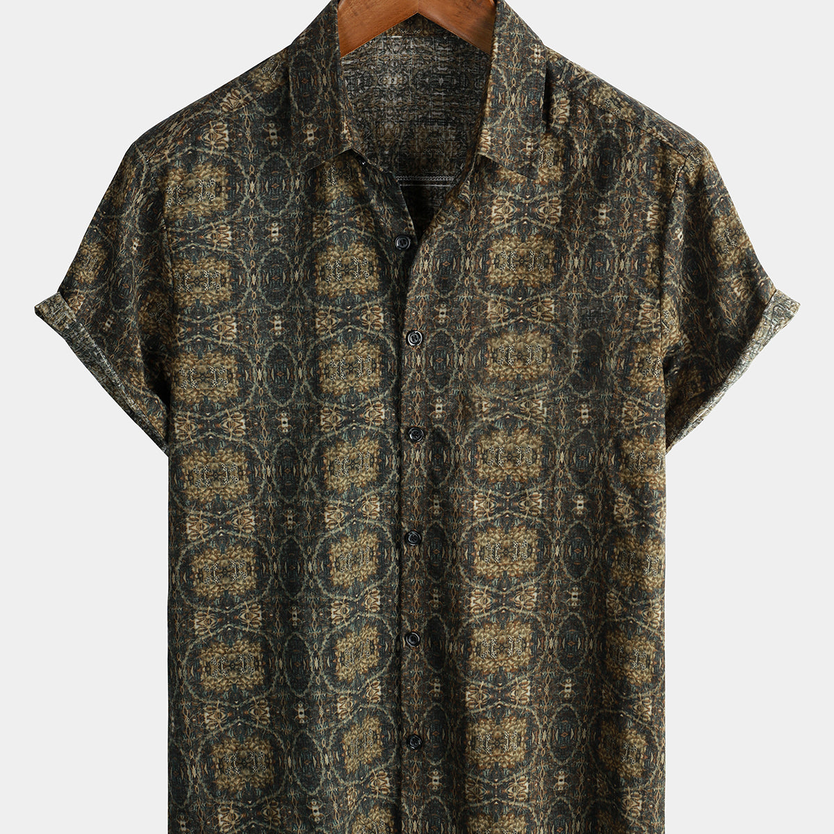 Camisa con botones de verano retro de manga corta vintage de algodón para hombre