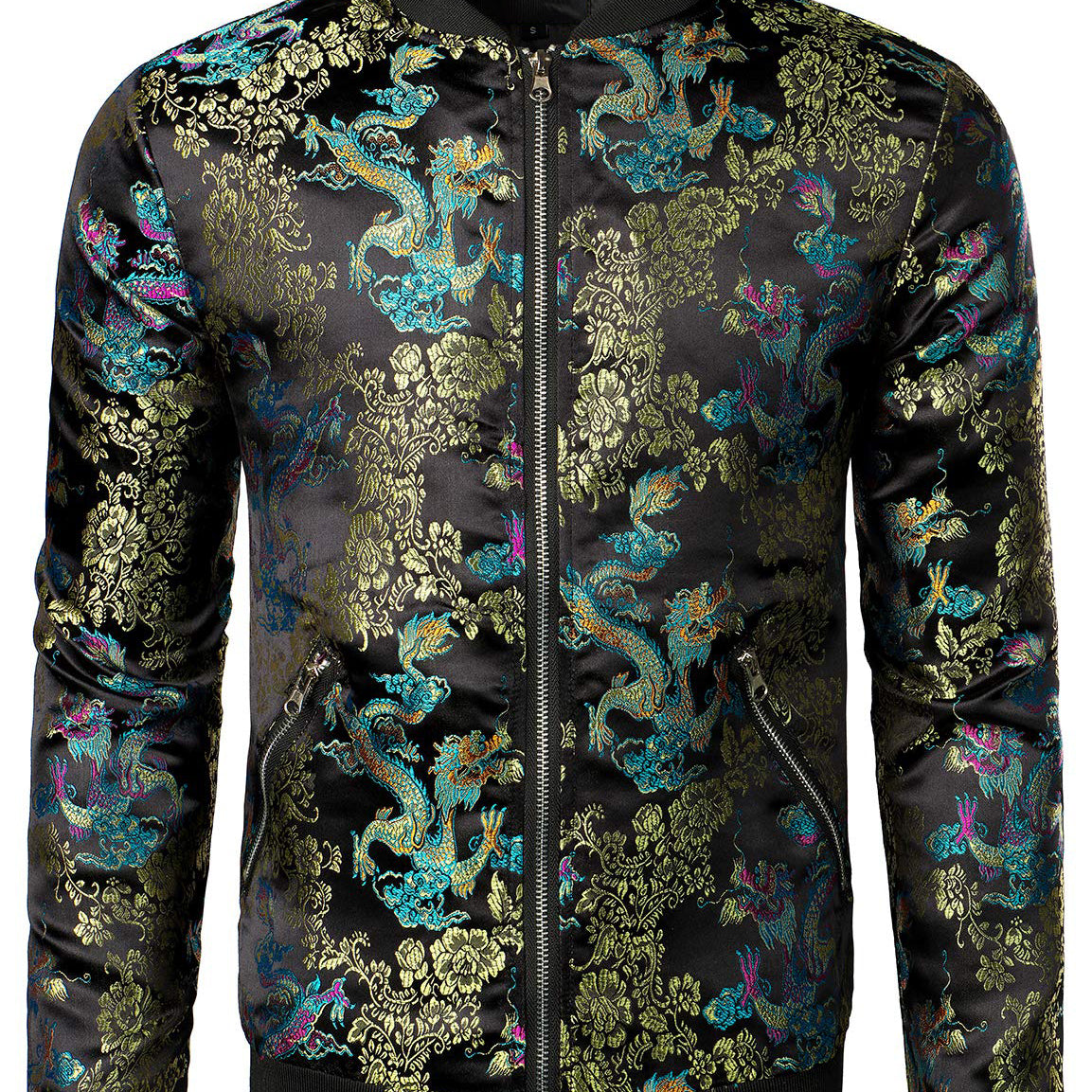 Men's Outdoor Embroidered Satin Bomber Jacket