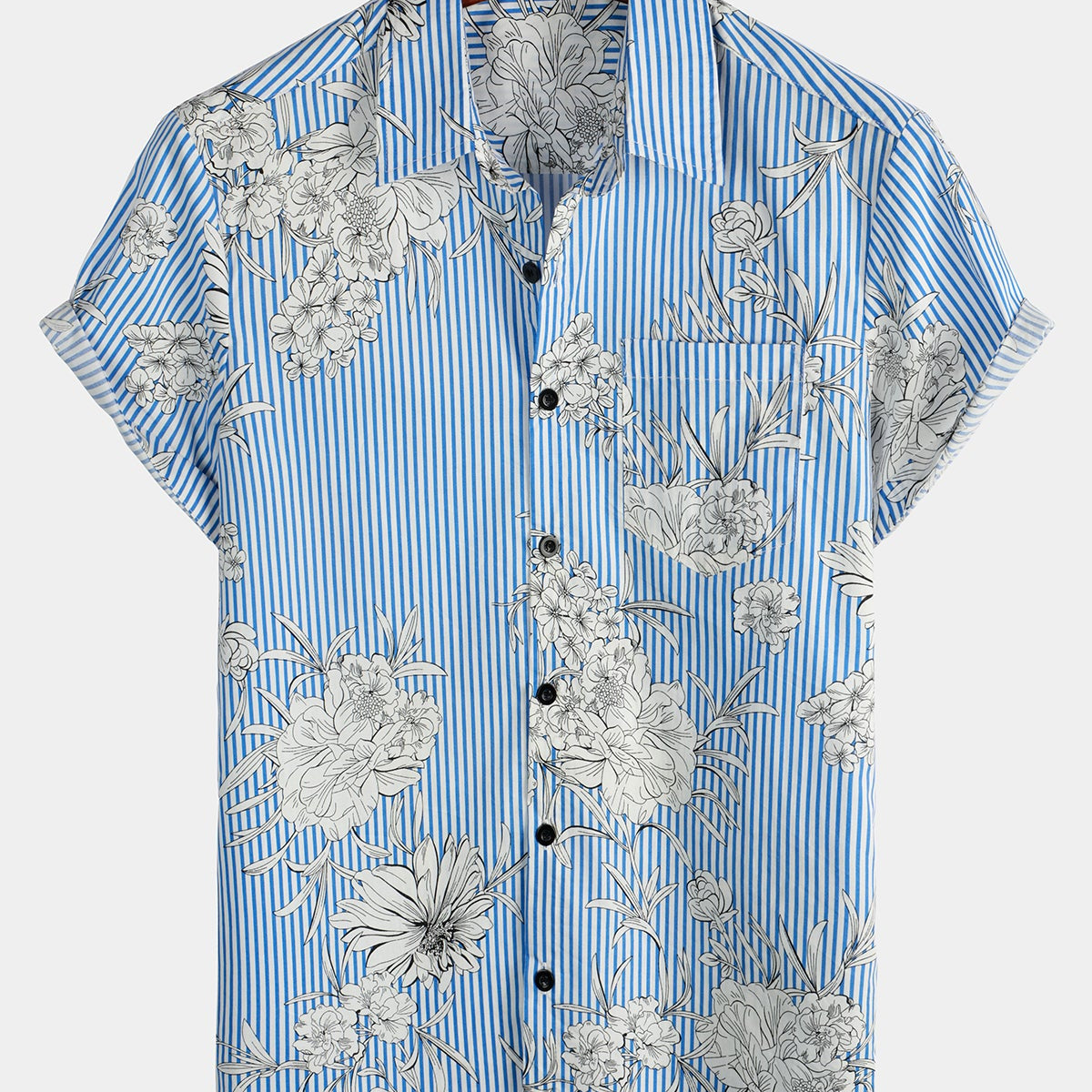 Men's Striped & Floral Print Short Sleeve Shirt
