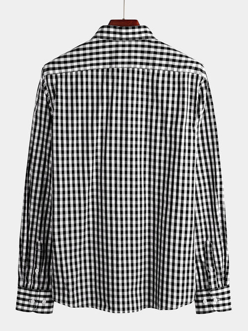 Men's Cotton Long Sleeve Plaid Print Shirt