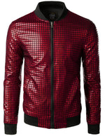 Men's Disco Party Metallic Sequins Baseball Bomber Jacket