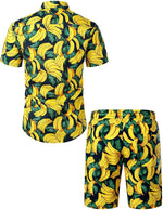 Men's Banana Print Cotton Hawaiian Shirt & Shorts Set