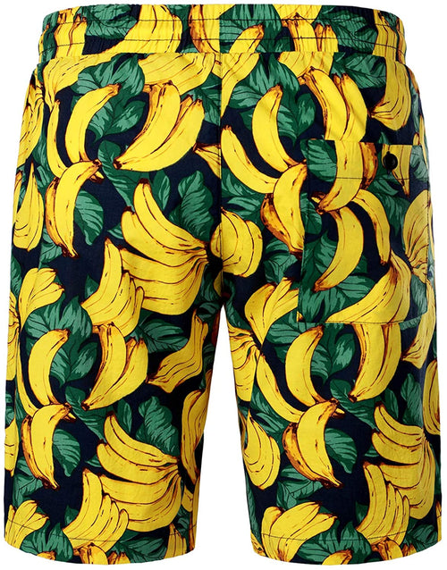 Men's Breathable Tropical Fruit Cotton Yellow Banana Beach Hawaiian Aloha Summer Shorts