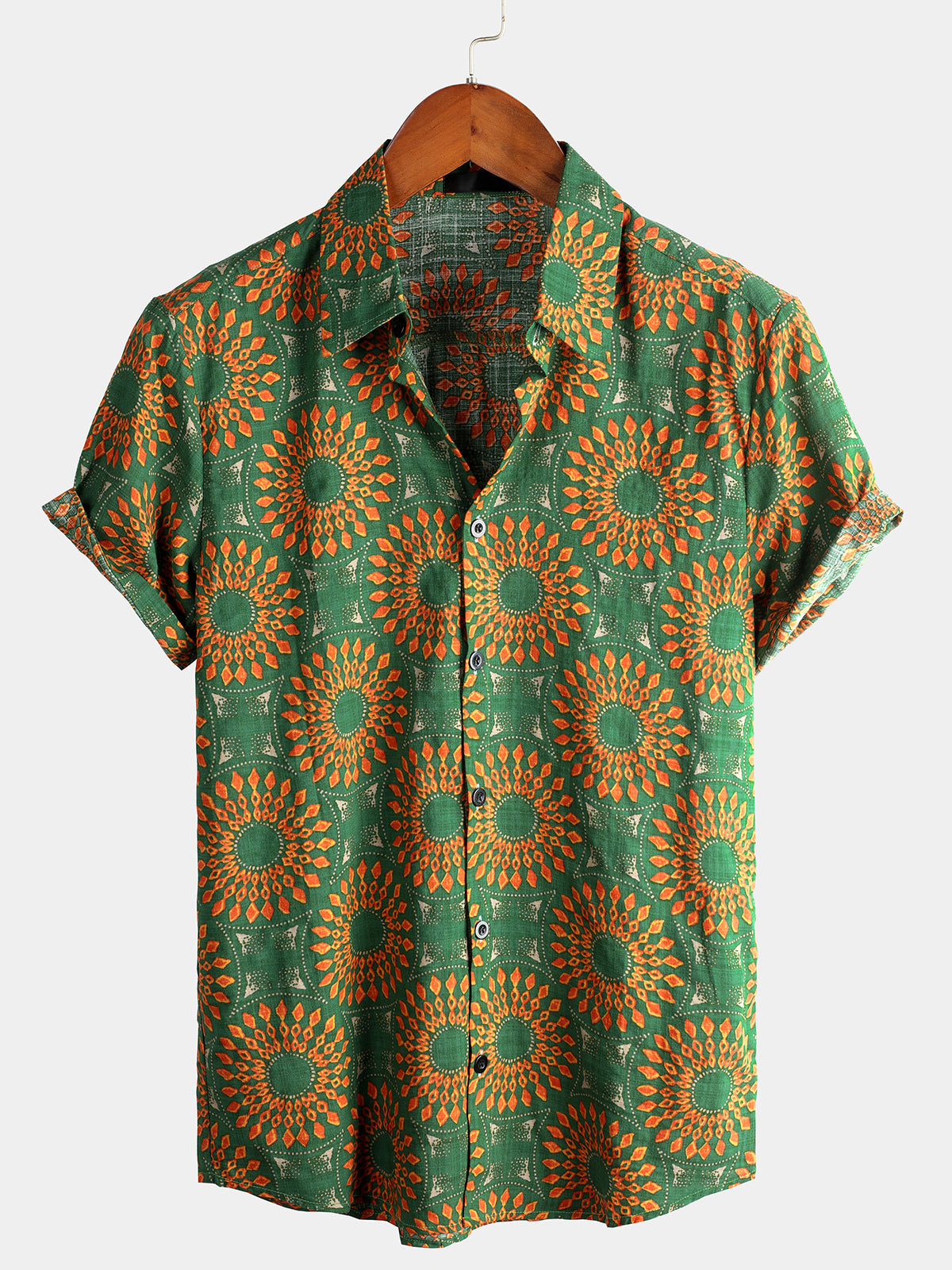 Men's Vintage Short Sleeve Cotton Boho 70s Leisure Button Up Hawaiian Shirt