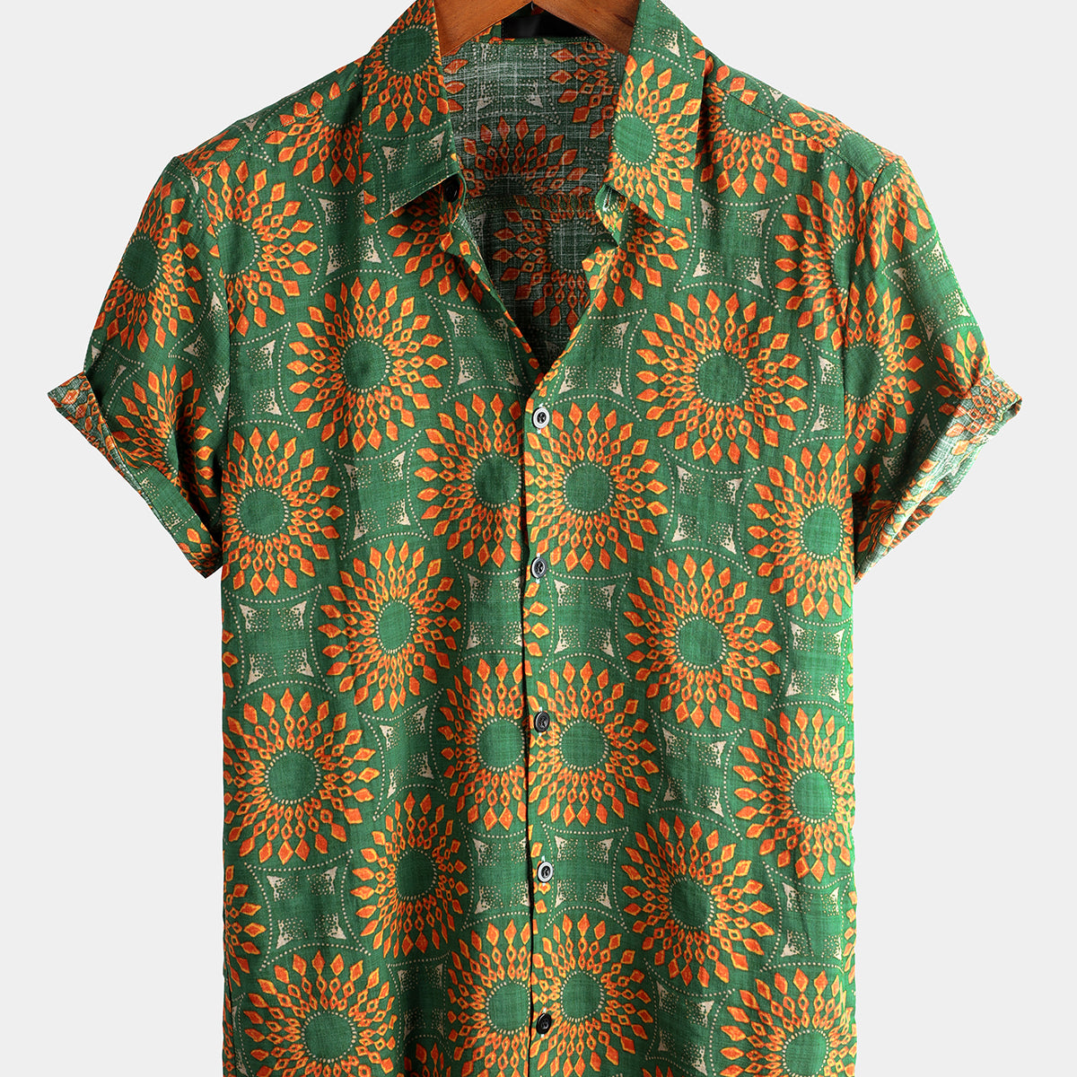 Men's Vintage Short Sleeve Cotton Boho 70s Leisure Button Up Hawaiian Shirt