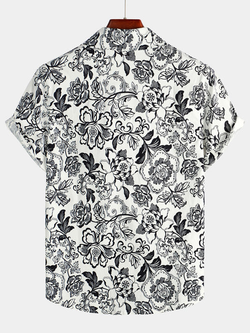 Men's Holiday Flower Print Short Sleeve Shirt
