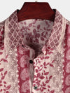 Men's Vintage Floral Paisley Striped Button Up Pink Short Sleeve Shirt