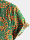 Men's Cotton Vintage 70s Floral Retro Button Up Green Summer Beach Bohemian Boho Short Sleeve Shirt