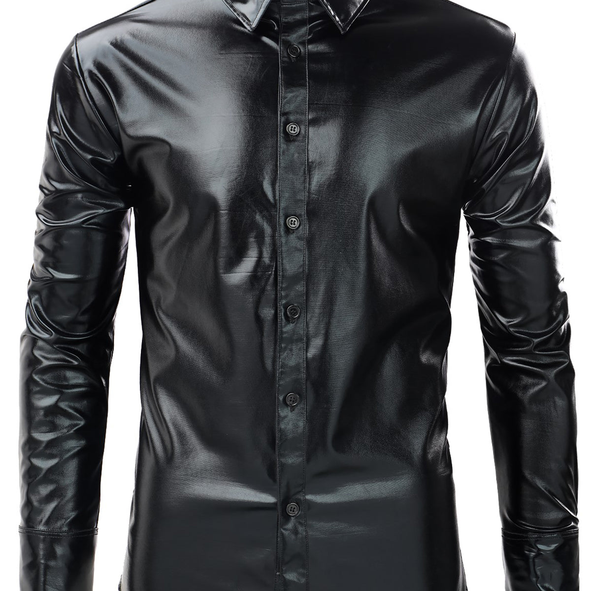 Men's Metallic Silver Shiny Nightclub Styles Long Sleeve Shirt