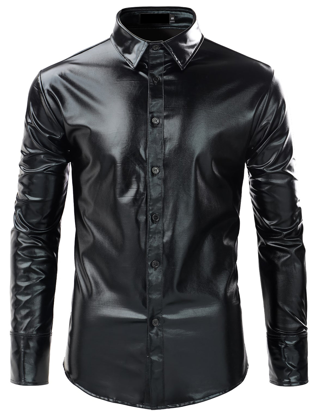 Men's Metallic Silver Shiny Nightclub Styles Long Sleeve Shirt