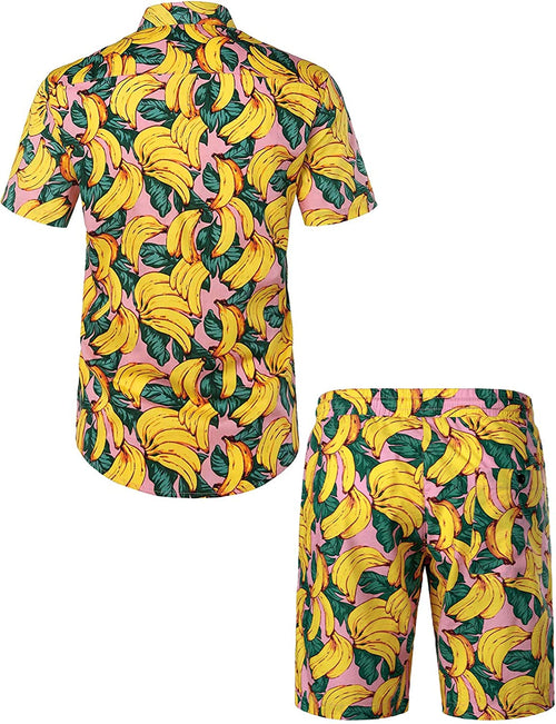 Men's Banana Print Cotton Hawaiian Shirt & Shorts Set