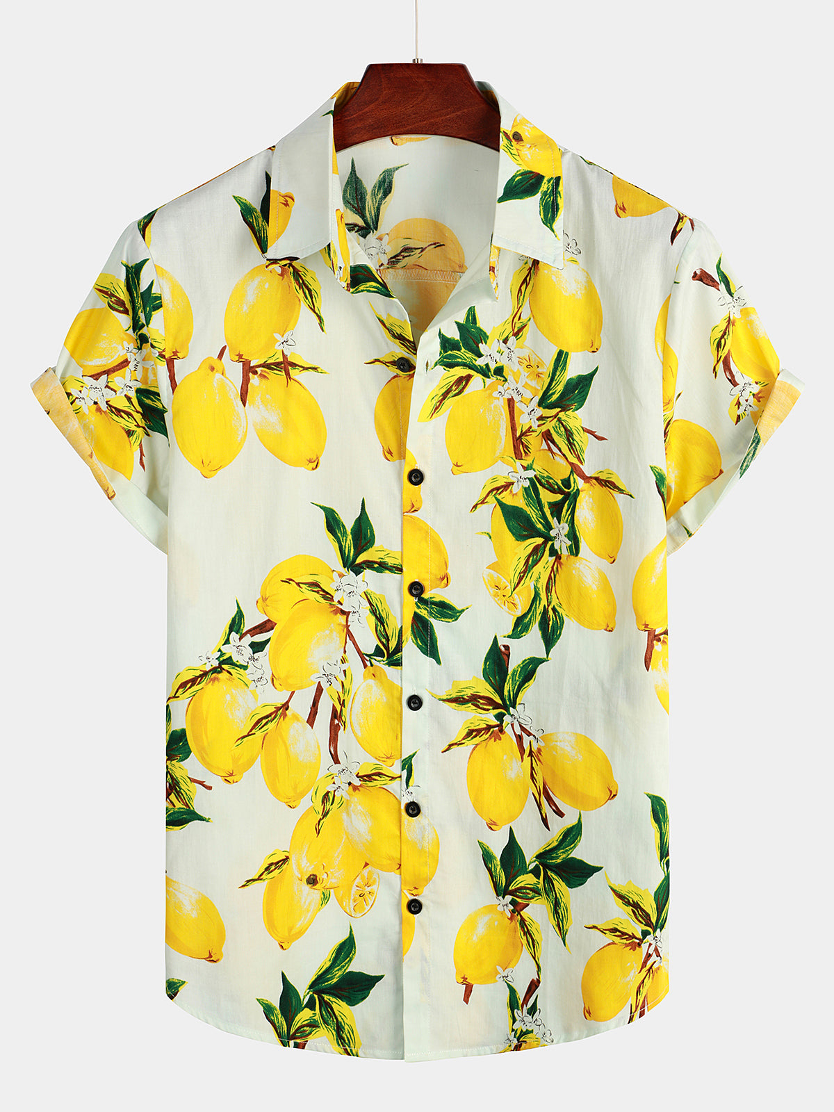 Men's Lemon Print Short Sleeve Button Up Beach Summer Hawaiian Shirt