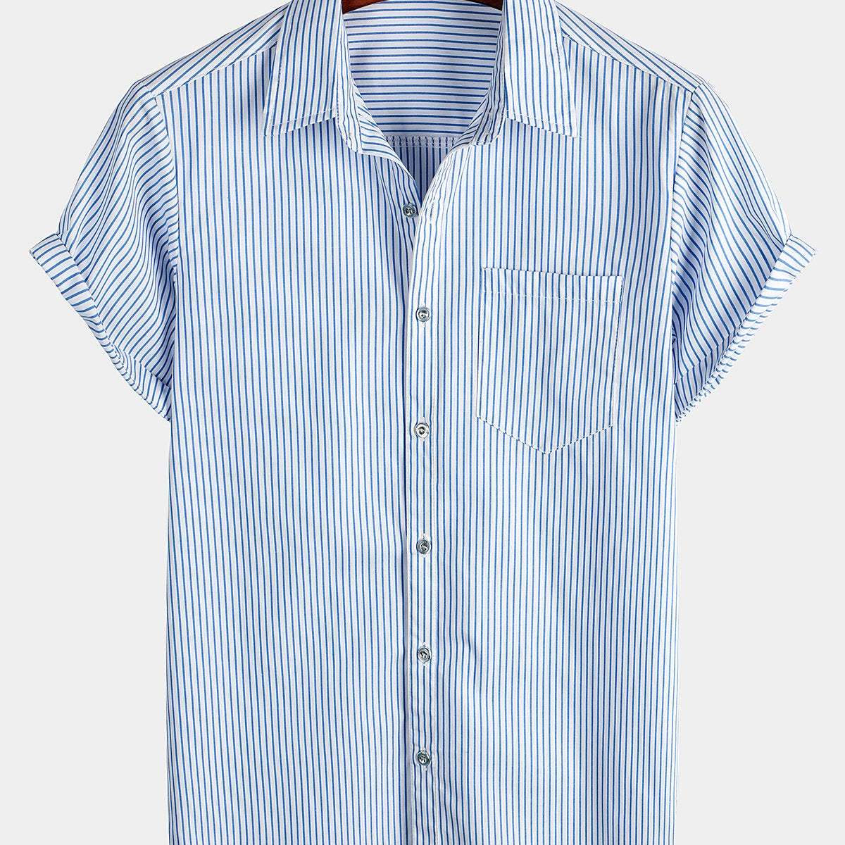 Men's Casual Striped Pocket Short Sleeve Shirt