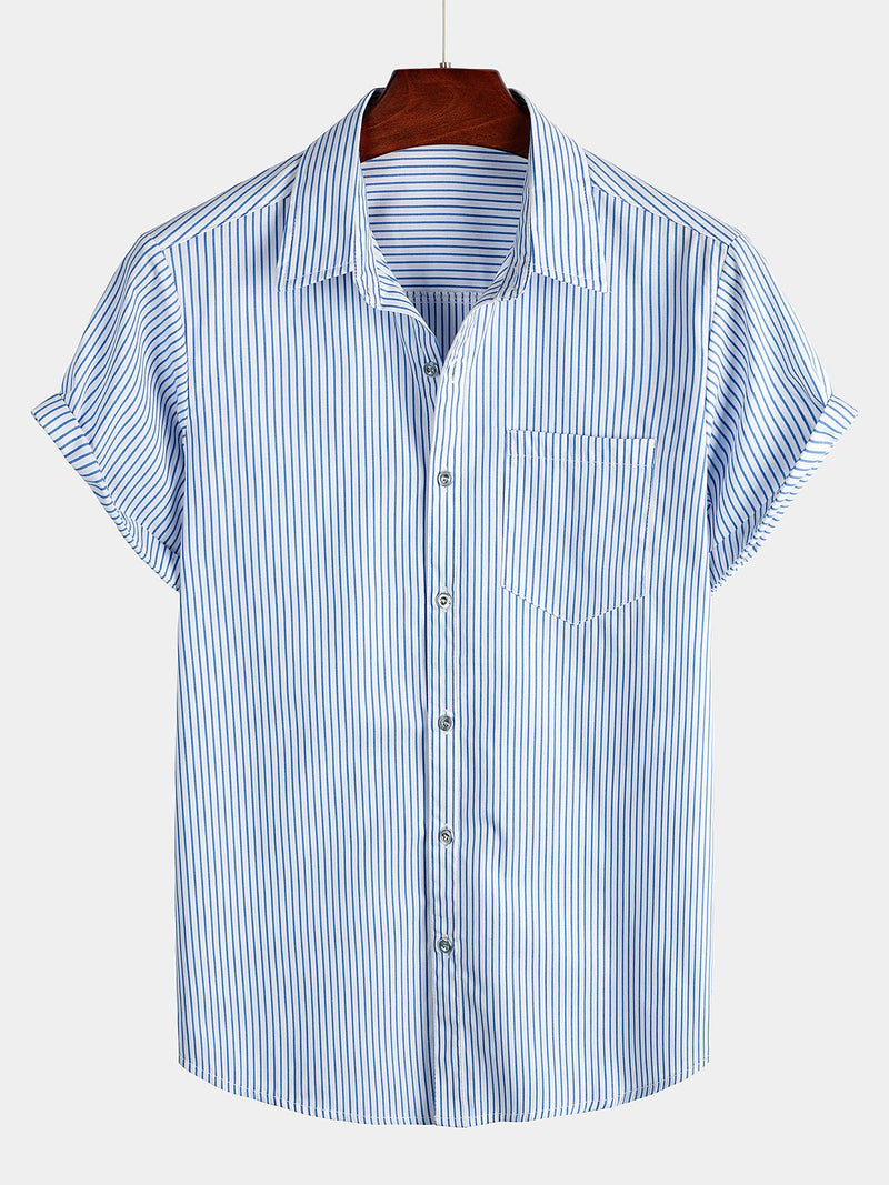 Men's Casual Striped Pocket Short Sleeve Shirt