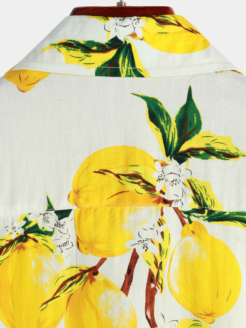 Men's Lemon Print Short Sleeve Button Up Beach Summer Hawaiian Shirt