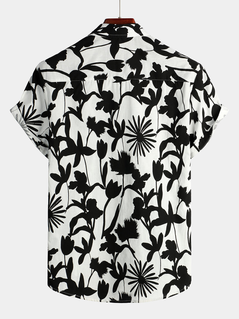 Men's Casual Cotton Floral Pint Hawaiian Shirt