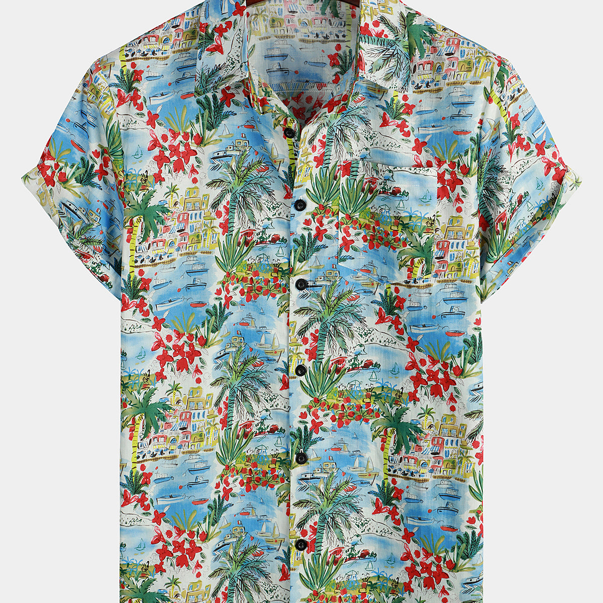 Men's Casual Holiday Pocket Cotton Hawaiian Shirt