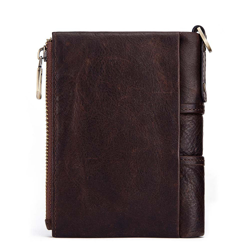 Men's Genuine Leather RFID Chains Multi-slots Retro Foldable Card Holder Wallet