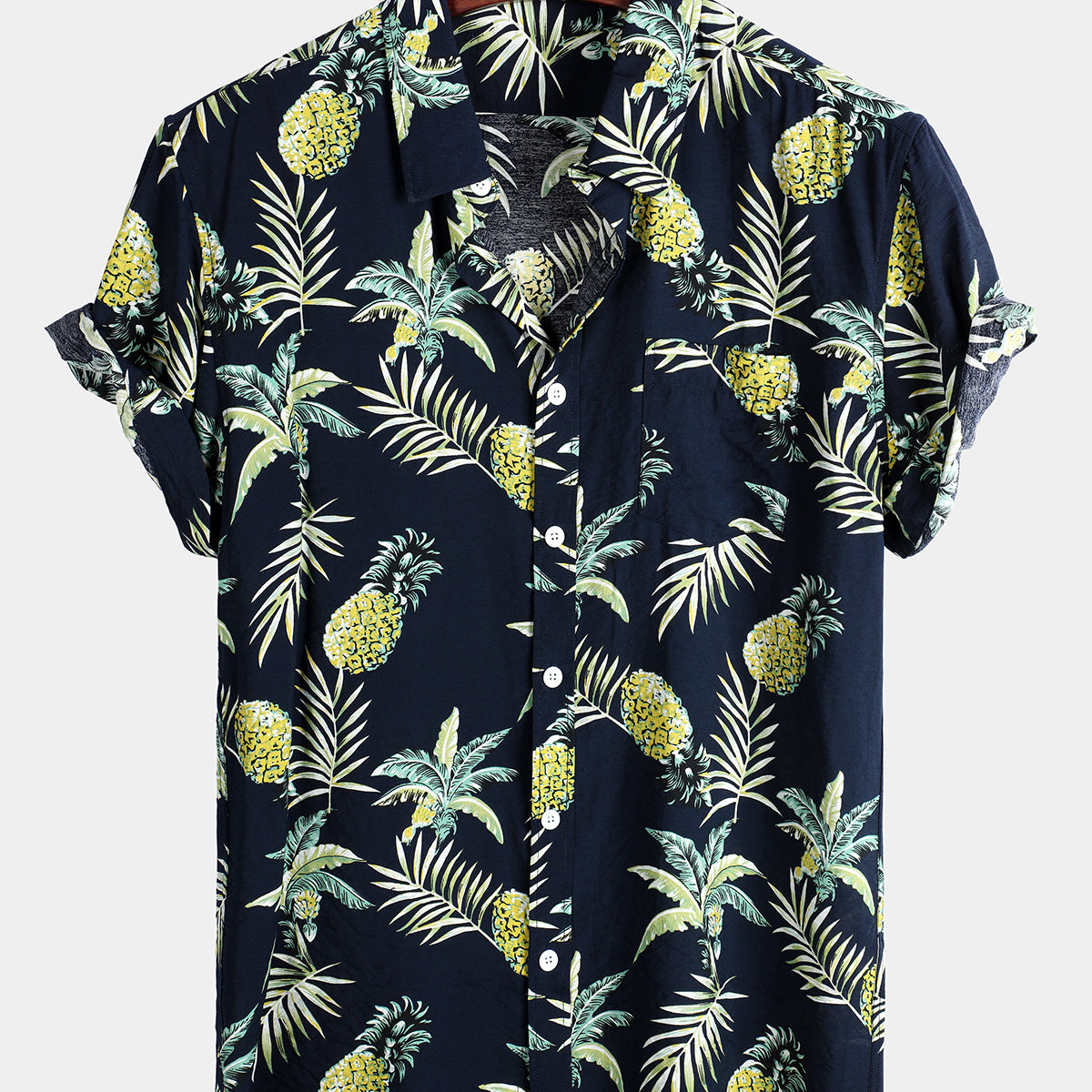 Men's Holiday Pineapple Short Sleeve Pocket Shirt