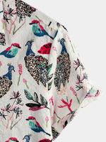 Men's Peacock Print Cotton Short Sleeve Shirt