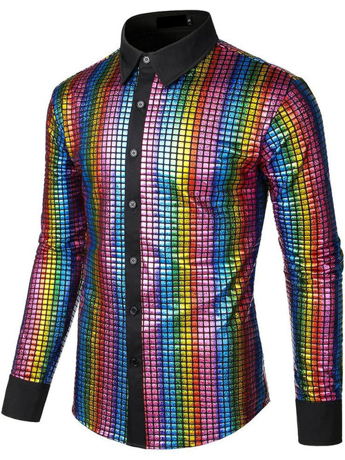 Button Down Disco Party-overhemd met lange mouwen en pailletten voor heren