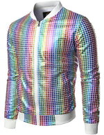 Men's Disco Party Metallic Sequins Baseball Bomber Jacket