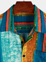 Men's Cotton Striped Pocket Short Sleeve Shirt